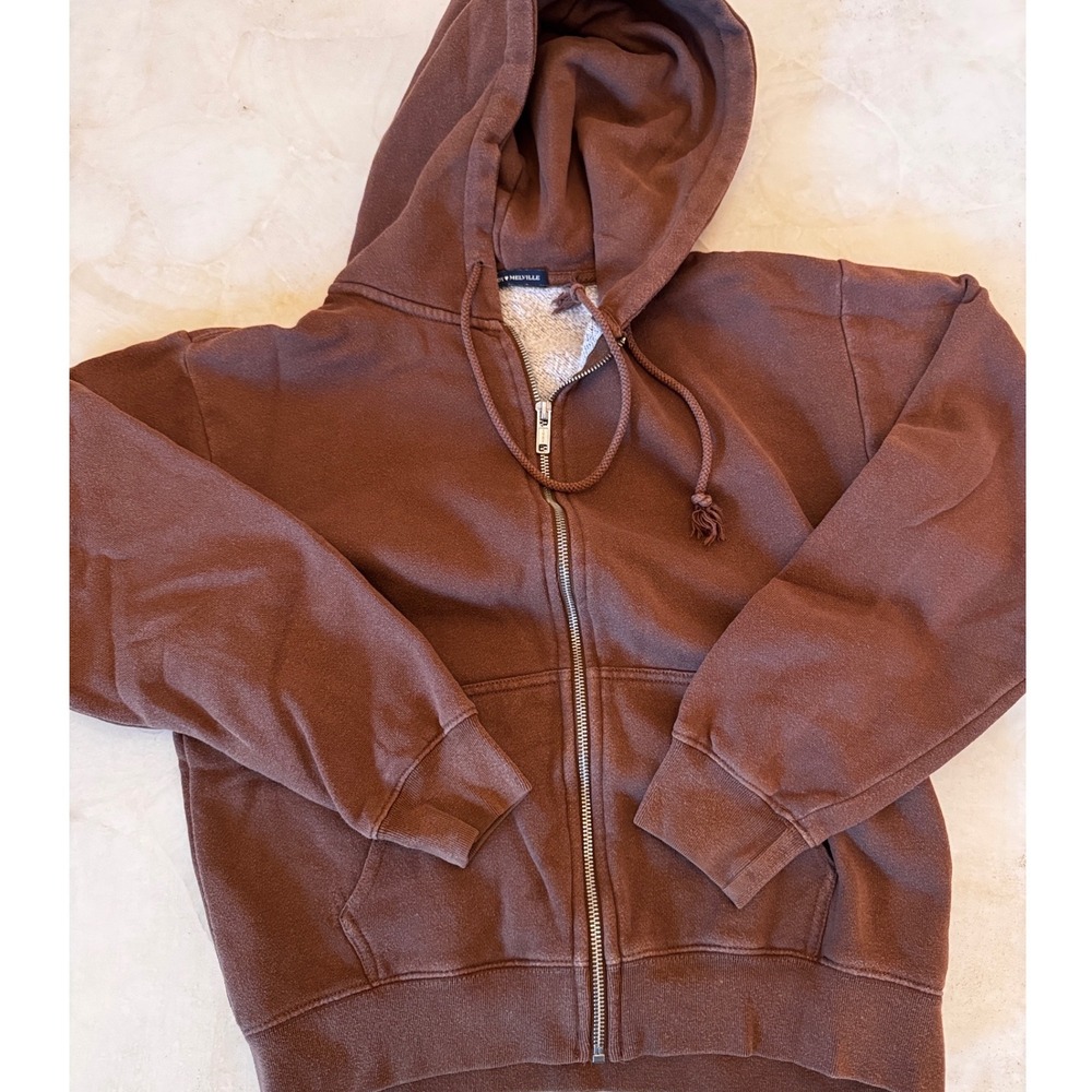 Brandy Melville Brown Zip Up Hoodie Oversized Fleece MDA110Z-Z094 Womens OS